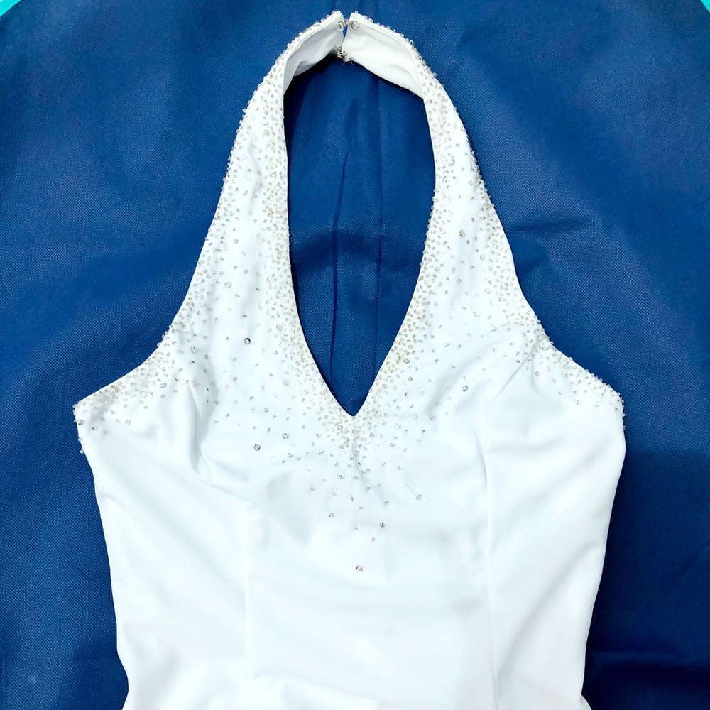 Halter Sheath Long White Sequin Gown, sz. 8